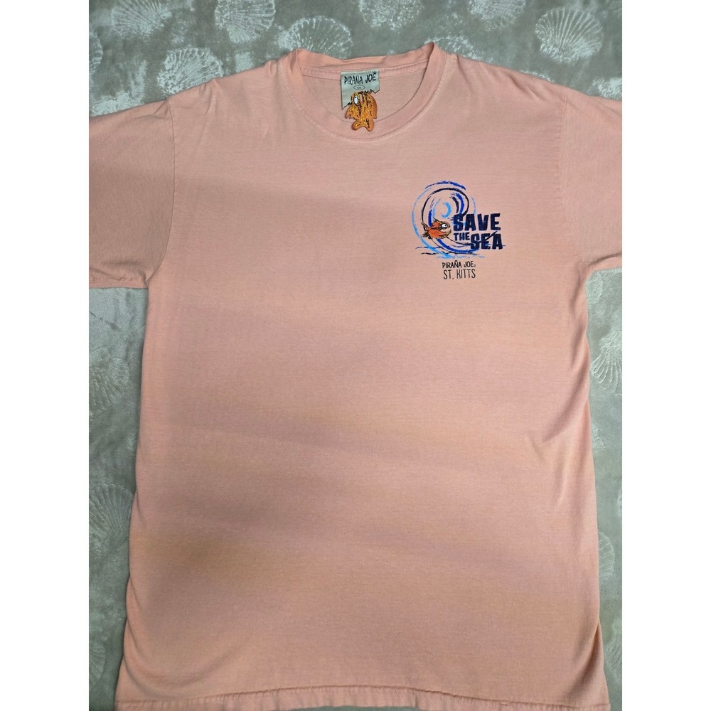 Pirana Joe St Kitts Save The Sea Graphic T-Shirt Coral Pink Mens Large